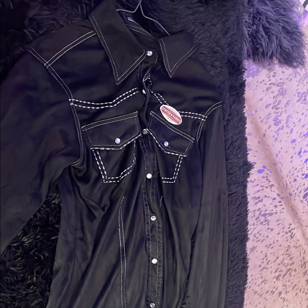 Black Western Shirt with White Stitching